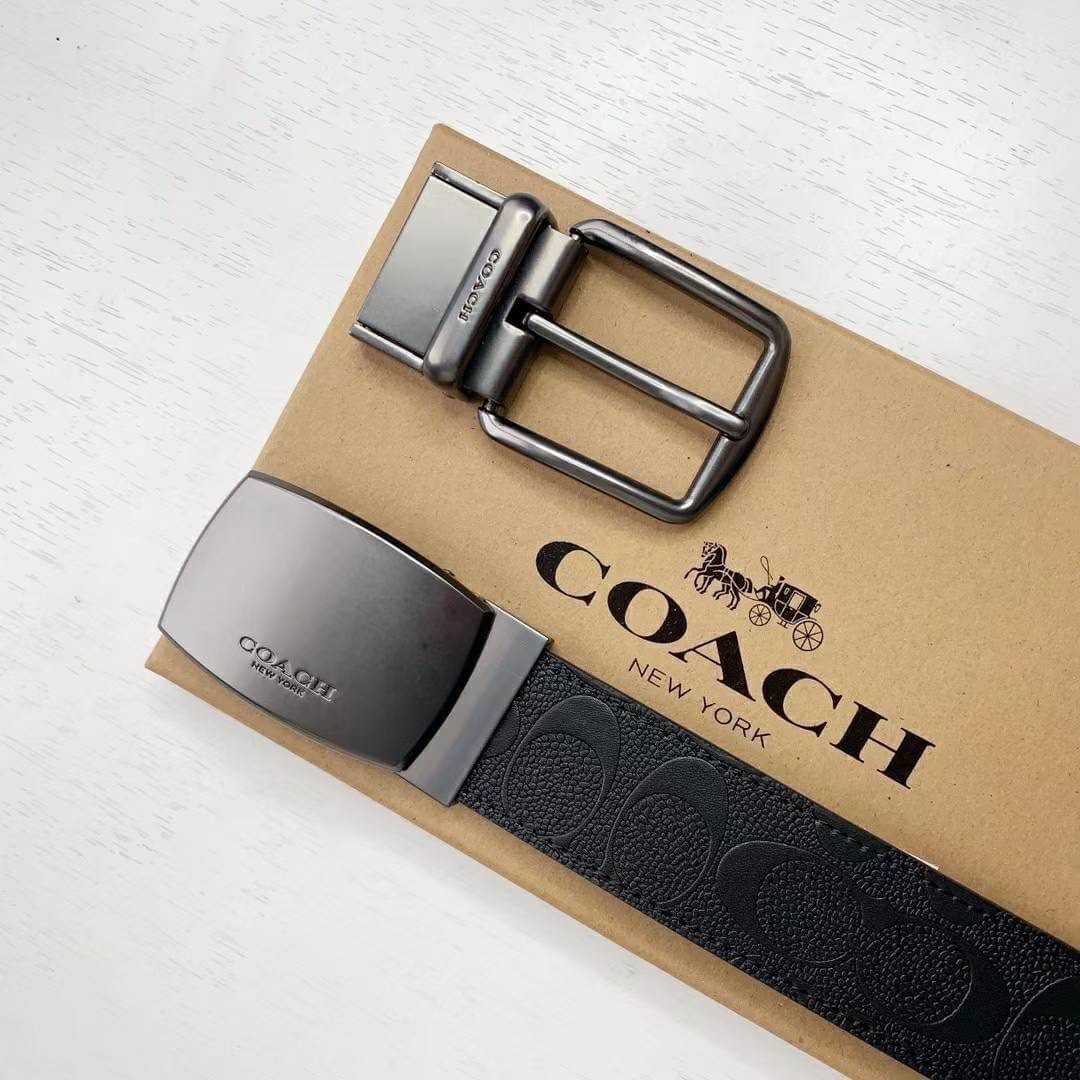 New Style Coach Men’s Belt Double Buckle Double Sided Box Set Belt For Gift สีดำหมด ตอนนี้มีสีน้ำตาล