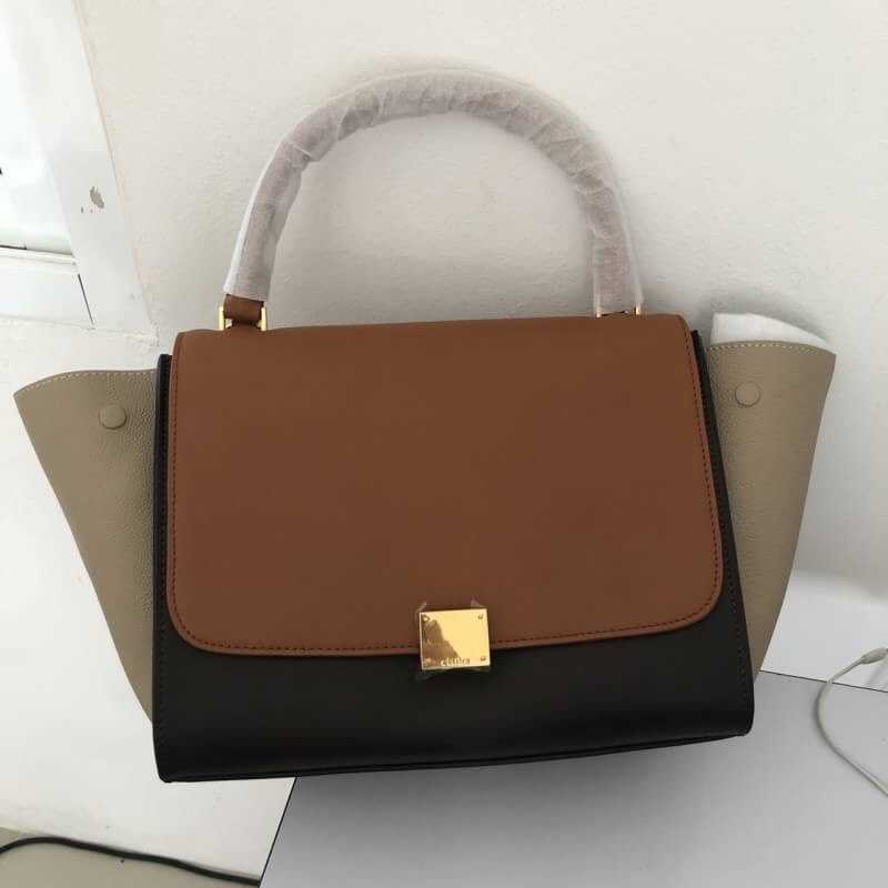 CELINE TRAPEZE MODEL HANDBAG IN TAUPE YELLOW AND BEIGE TRICOLOR LEATHER กระเป๋าถือ ซีลีน