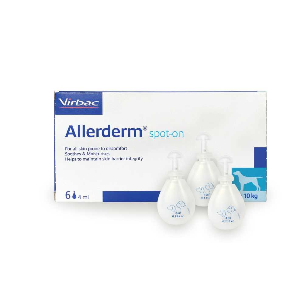 Virbac Allerderm Spot-On ยาหยดบำรุงและฟื้นฟูขนและผิวหนังสำหรับแมวและสุนัข 1กล่องมี 6 ชิ้น ขนาด 4ml.