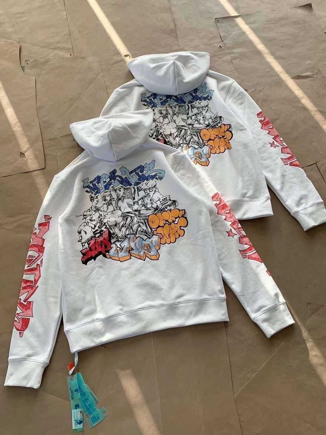 OFF-WHITE C/O VIRGIL ABLOH GRAFFITI LOGO WHT PUPPSKATE HOODIE SWEATSHIRT WHITE ฮู้ดดี้ ออฟไวท์