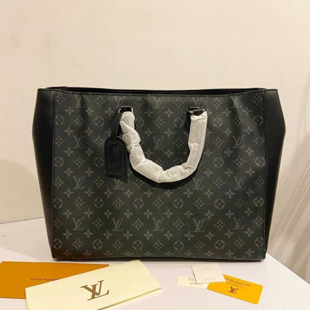 LOUIS VUITTON GRAND SAC MONOGRAM ECLIPSE BLACK LEATHER BUSINESS BAG WITH POUCH