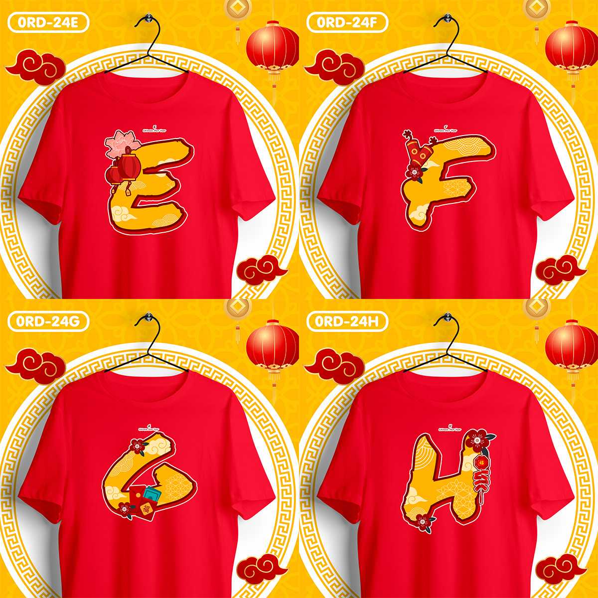 เสื้อยืด ลายตัวอักษร ABC ตรุษจีน (E-H)