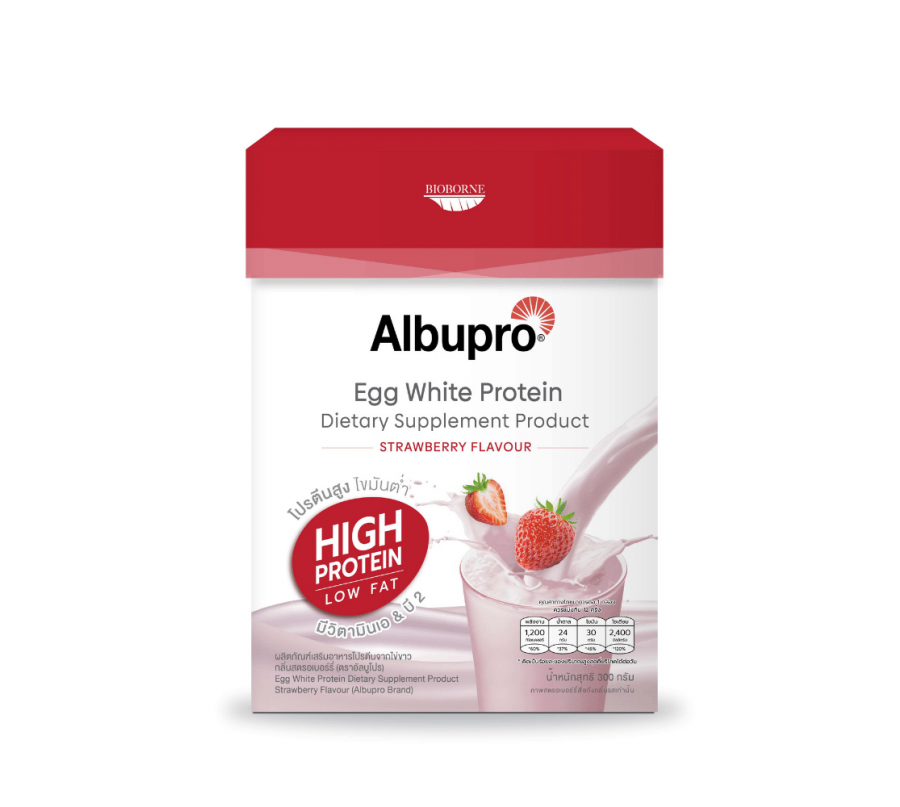 AlbuPro โปรตีนเสริมไข่ขาวผงกลิ่นสตรอเบอรี่ 25 g x 12 ซอง