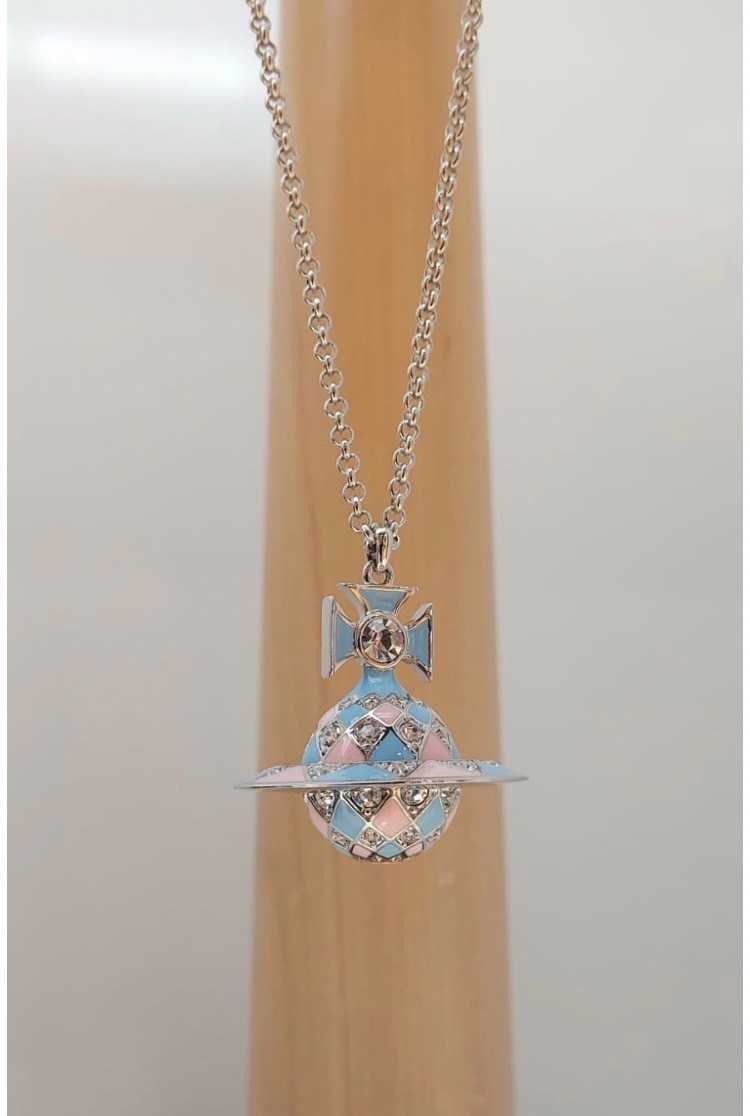 สร้อย Vivienne Westwood รุ่น Harlequin Orb Pendant Necklace Platinum/ Pale Pink, Blue Enamel