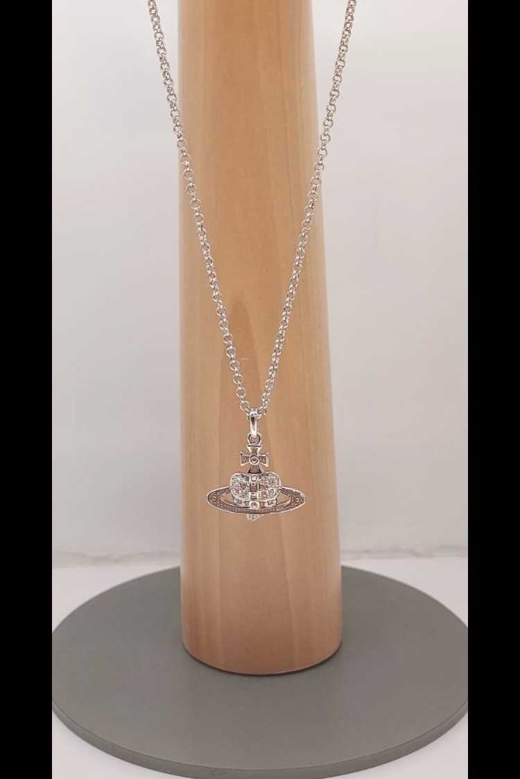 Vivienne Westwood Necklace Reverse Heart Pendant Platinum/ Vintage Rose Crystal/ Light Pink Enamel