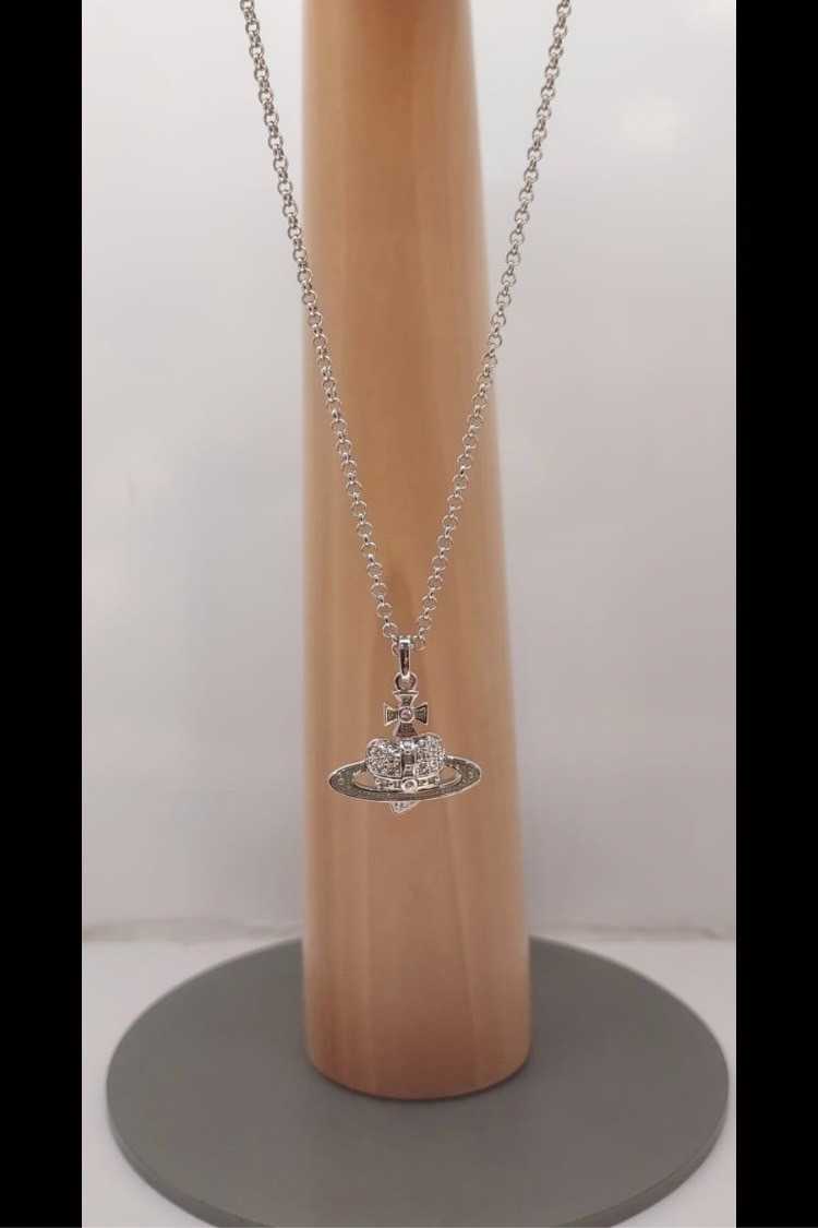 Vivienne Westwood Necklace Reverse Heart Pendant Platinum/ Crystal/ Cream Enamel
