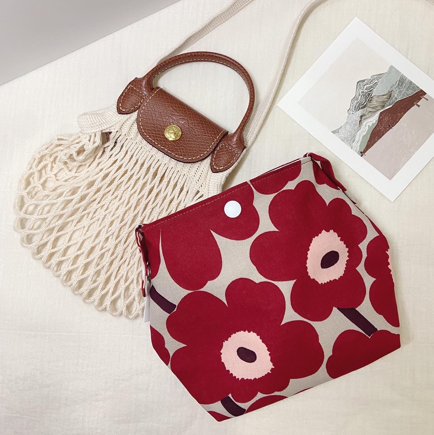Bag in Bag กระเป๋าไส้ในไซส์ XS  สีแดงลายดอกunikko📌 Pre-order จัดส่งหลังจากกดสั่ง 7-10วัน