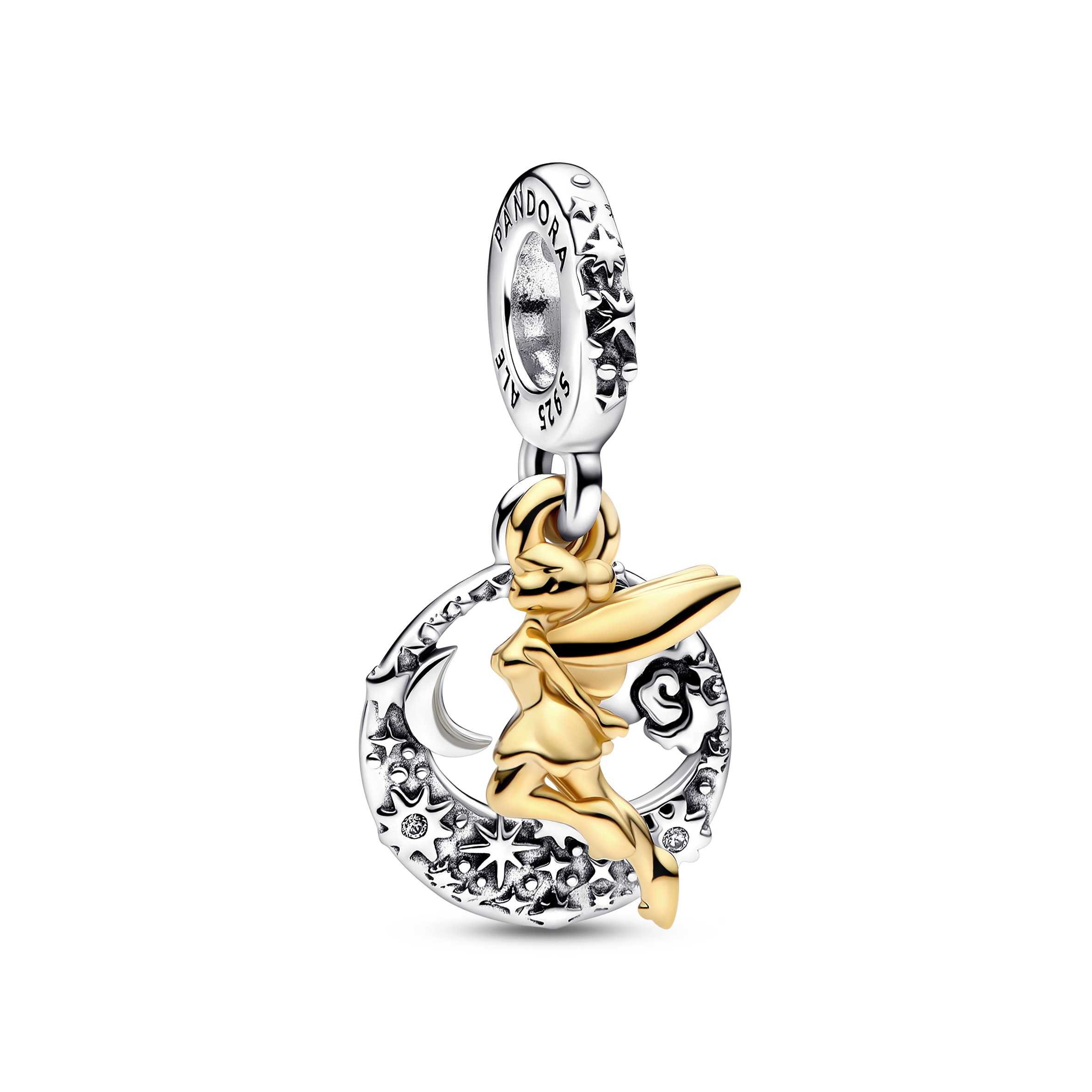 Disney Tinkerbell sterling silver and 14k gold-plated dangle with clear cubic zirconia