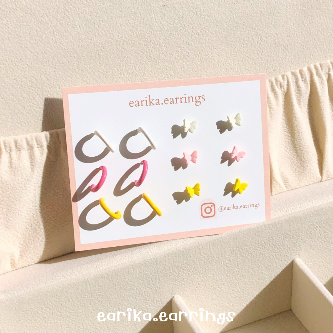 earika.earrings - candy buttie and C pic hoop set เซ็ตต่างหูผีเสื้อ/ครึ่งห่วงก้านเงินแท้