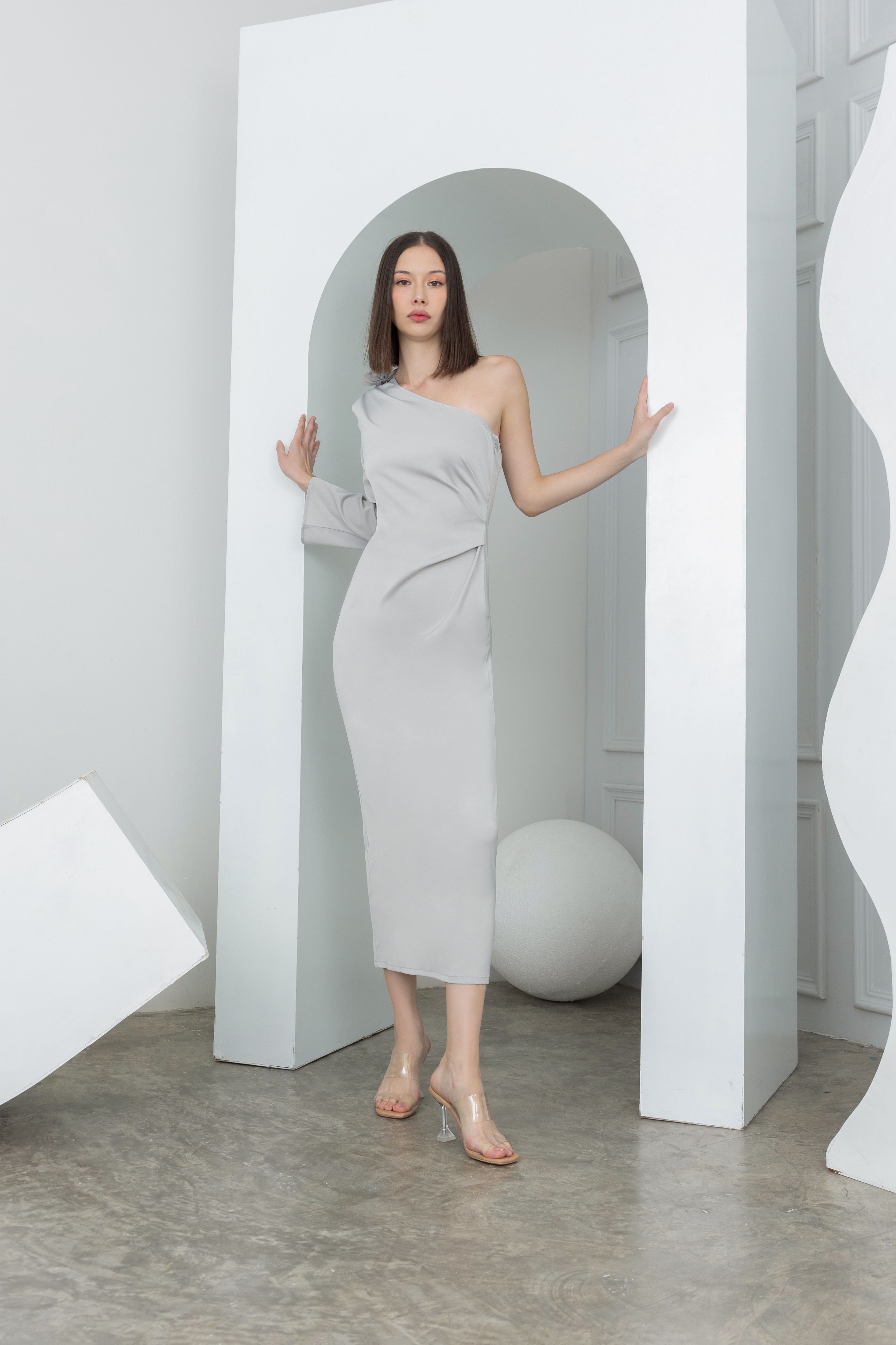 One shoulder off midi dress