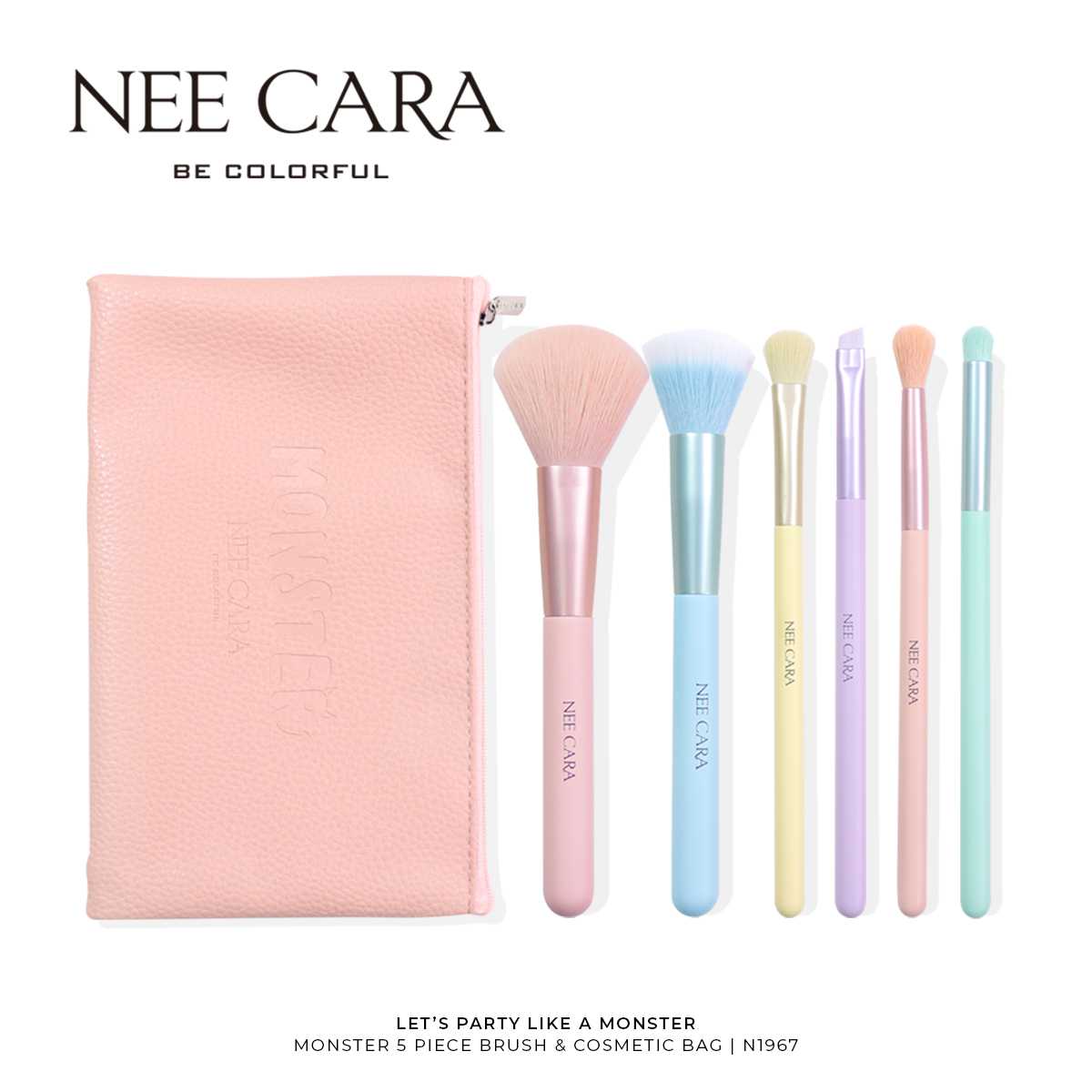 NEE CARA LET'S PARTY LIKE A MONSTER 6 PIECE BRUSH SET 7WITH BAG | N1967