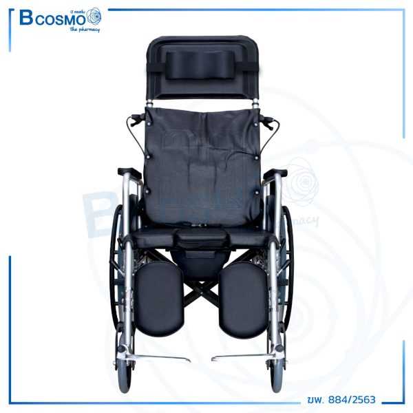 รถเข็นนั่งถ่าย อะลูมิเนียม ปรับนอนได้ล้อแม็ก เบาะหนังสีดำ GK608GCJ WC1407