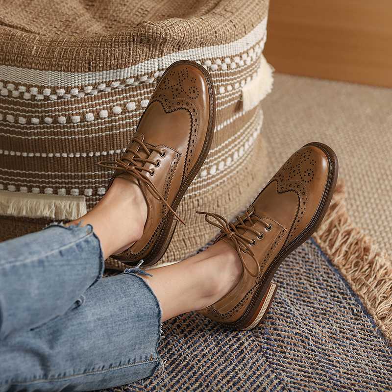 รองเท้าหนังวัวแท้ทรงOxfords, Oxford Shoes Shapes Brogues Genuine Leather