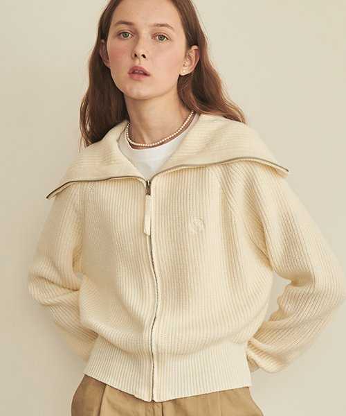 (พร้อมส่ง) Ronron Sailor Zip Up Cashmere Wool Knit Ivory
