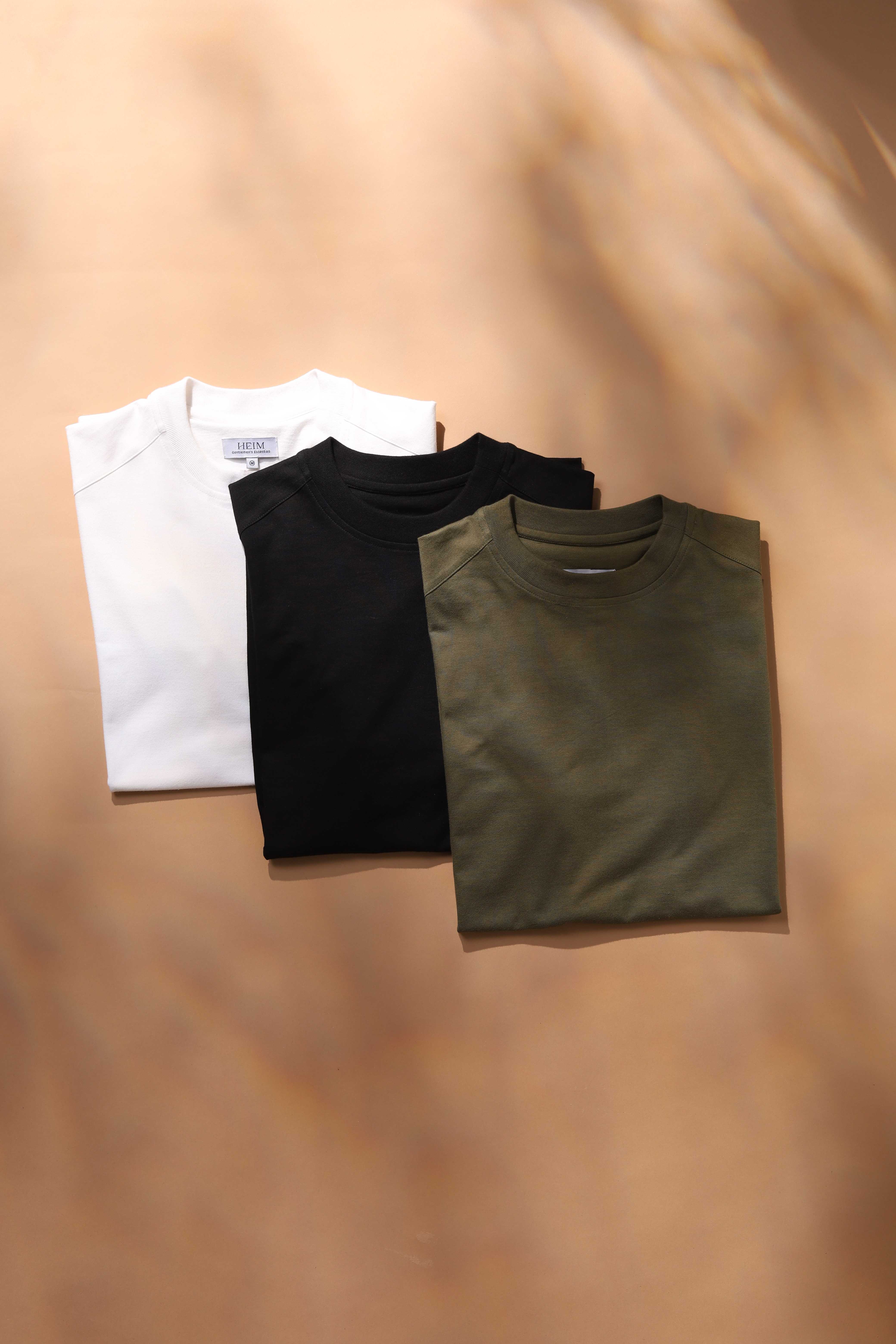 HEIM | Tight Neck Cotton T-Shirt | เสื้อยืด Boutique คอชิด ผ้า Cotton สีดำ, ขาว และเขียว