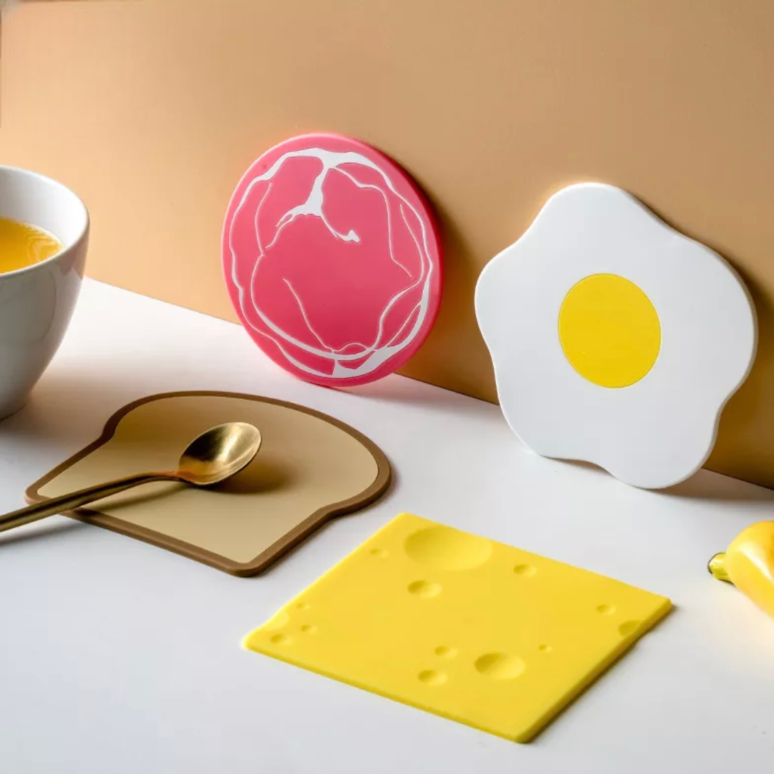 🧀🍞𝗕𝗿𝗲𝗮𝗸𝗳𝗮𝘀𝘁 𝗖𝗼𝗮𝘀𝘁𝗲𝗿 𝗦𝗲𝘁 🍳🥓 เซตแผ่นรองแก้วซิลิโคน อาหารเช้า