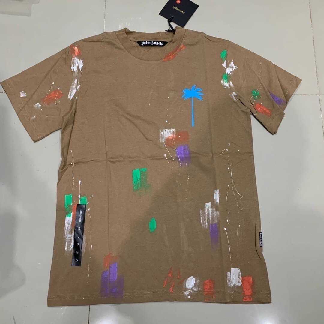 PALM ANGELS PALM TREE PAINTED SPLATTER LOGO PRINT T-SHIRT เสื้อปาล์มแองเจิล
