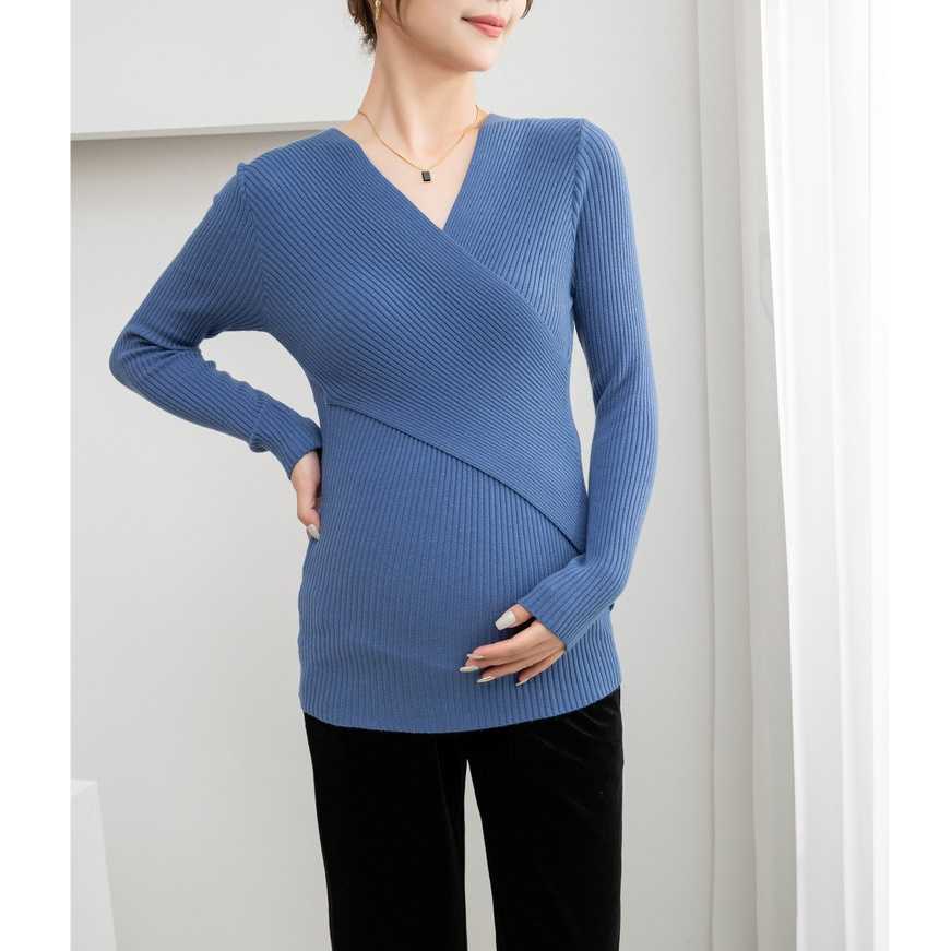 เปิดให้นมได้ - เสื้อไหมพรมแบบเก๋มากใส่แล้วลุคคือดูดีสุดๆ - สีฟ้า
