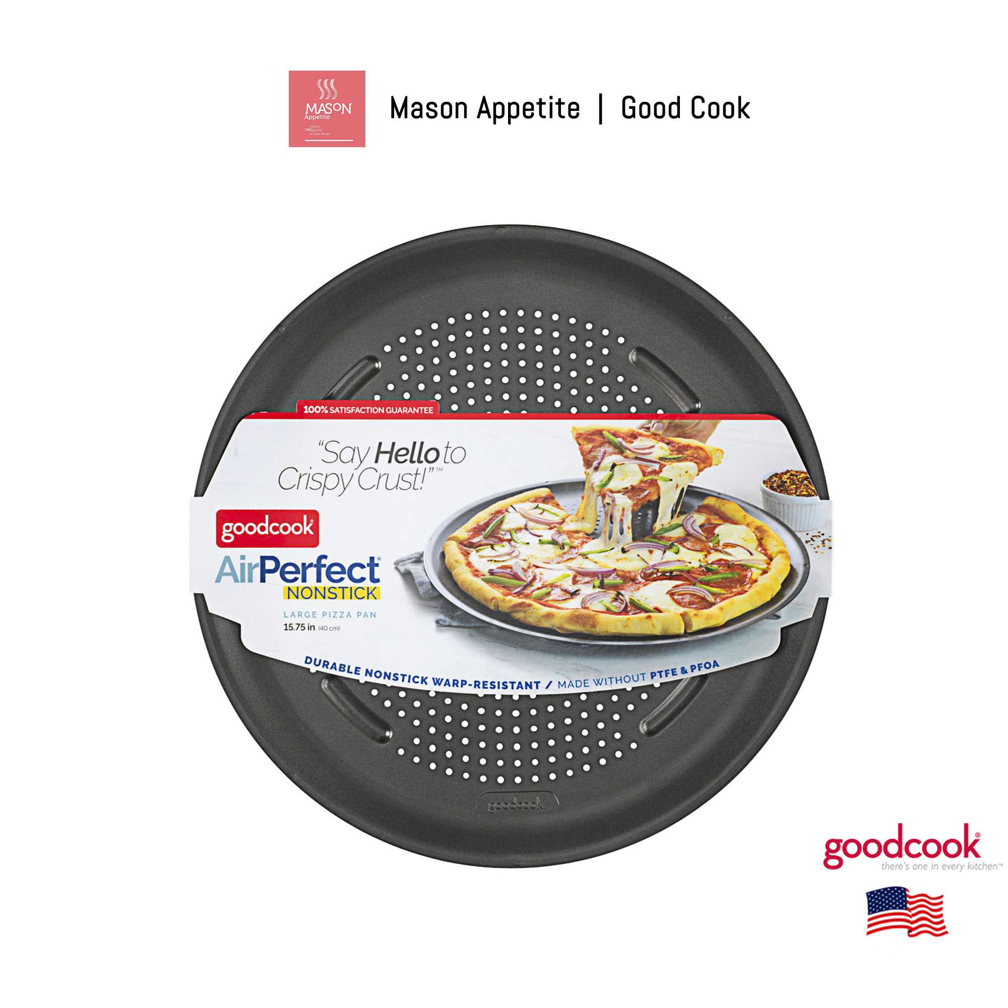 04497 Good Cook  AirPerfect 15.75 In. Carbon Steel Nonstick Large Pizza Pan ถาดอบพิซซ่าใหญ่กู๊ดคุก