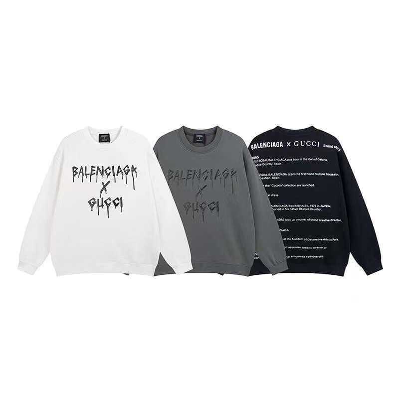 GUCCI X BALENCIAGA BRAND STORY GG X BB GRAFFITI SPRAY LOGO PRINT COTTON HOODIE SWEATSHIRT