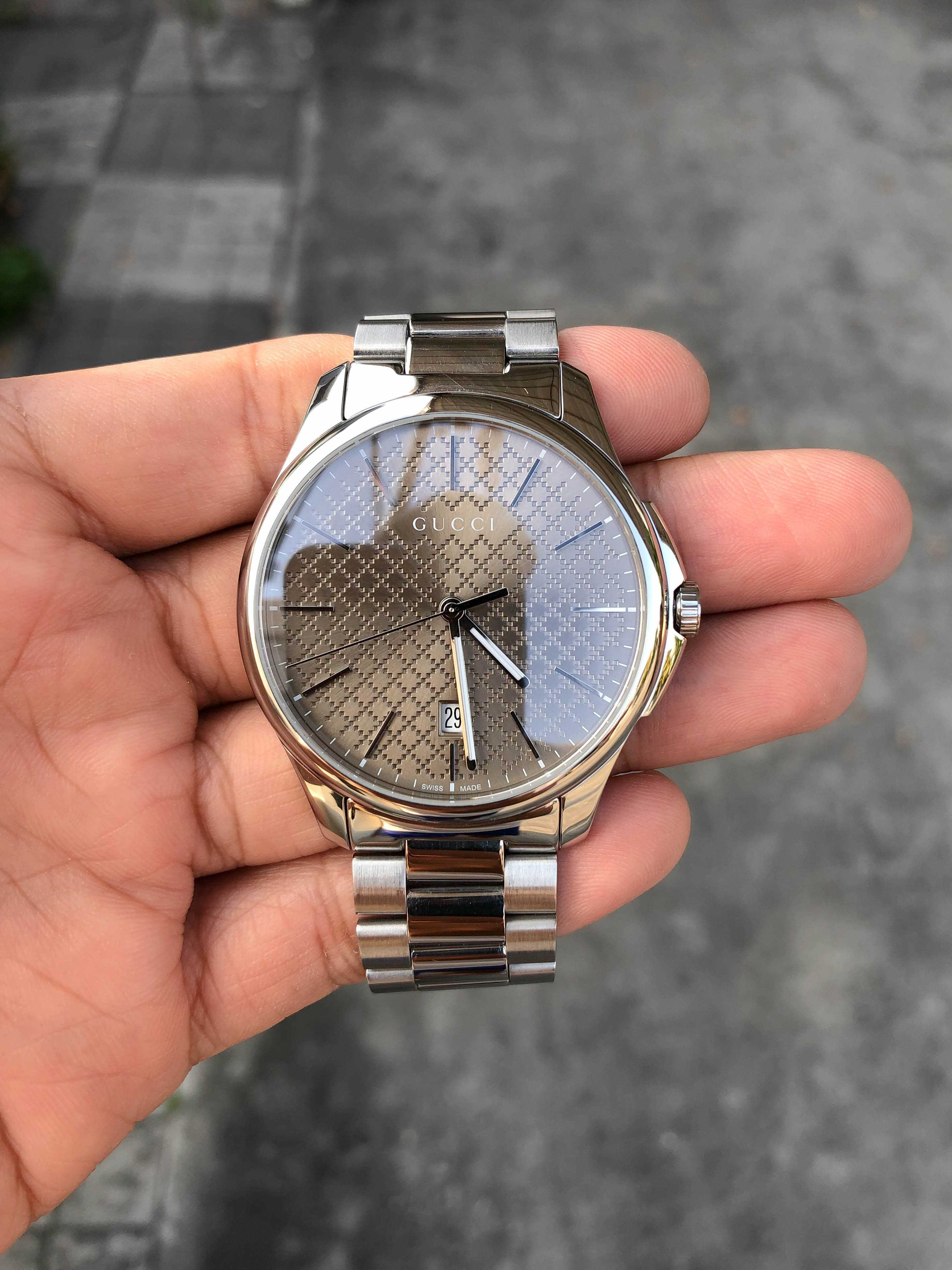 Gucci G-Timeless Date King Size Quartz หน้าน้ำตาล