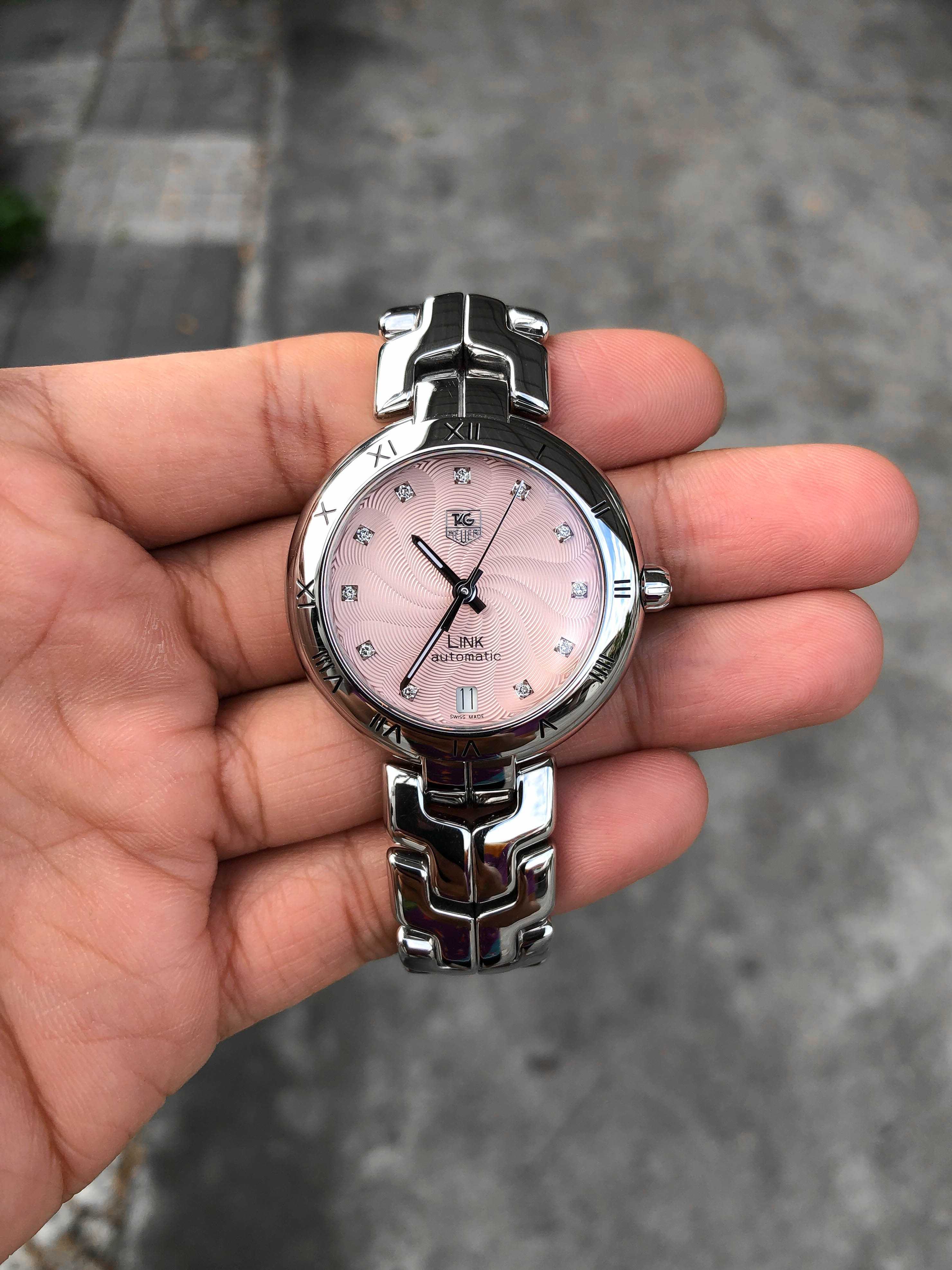 Tag Heuer Link G5 Diamond Calibre 7 Automatic Boy Size หน้าชมพูกิโยเช่ หลักเพชร