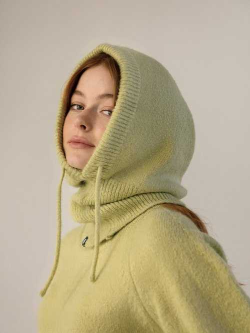 (พร้อมส่ง) Point Knit Balaclava - Light Green