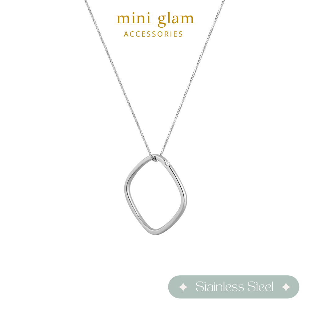 Miniglam Grace Minimal Square Ring Necklace (Silver)