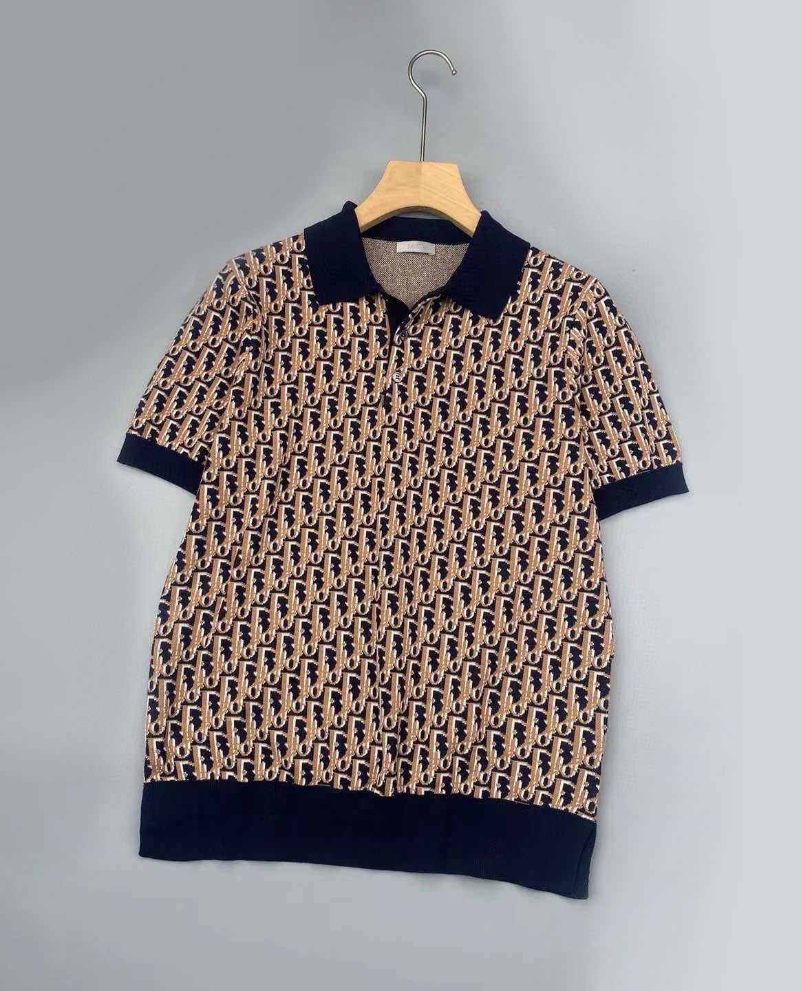 CHRISTIAN DIOR OBLIQUE POLO SHIRT BLUE COTTON JACQUARD KNIT LINE SHOPPING