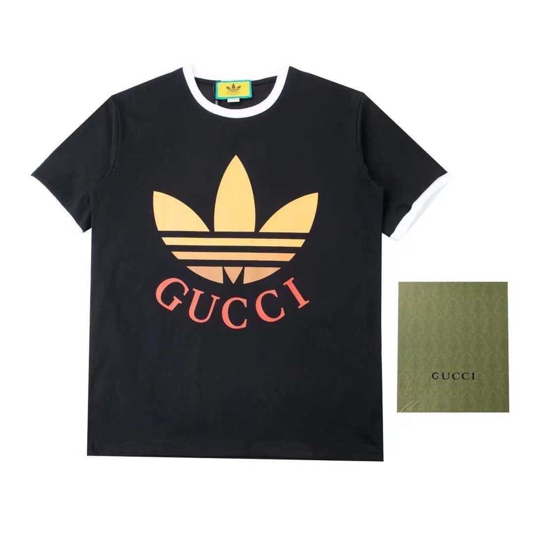 ADIDAS X GUCCI LOGO PRINT COTTON T-SHIRT เสื้อยืดคอกลมแขนสั้น งาน collabs แบรนด์กุชชี่ และอดิดาส