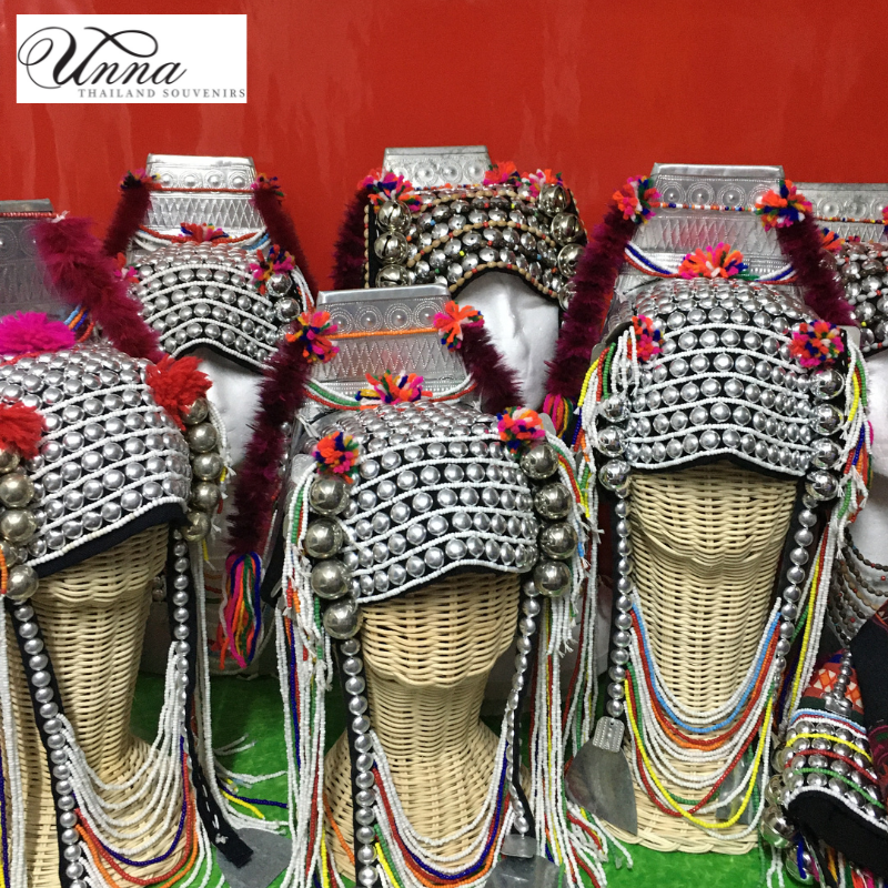 หมวกชาวเขา หมวกอาข่า หมวกผู้หญิง งานทำมือทั้งใบ ราคาต่อใบ handmade Akha headdress ​price per each