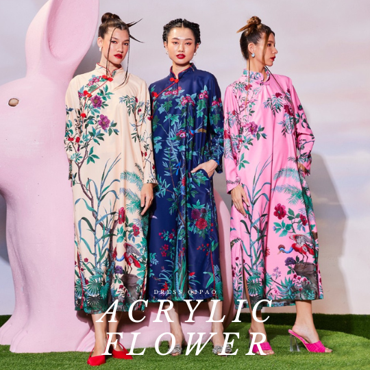 Dress Qipao - Acrylic Flower