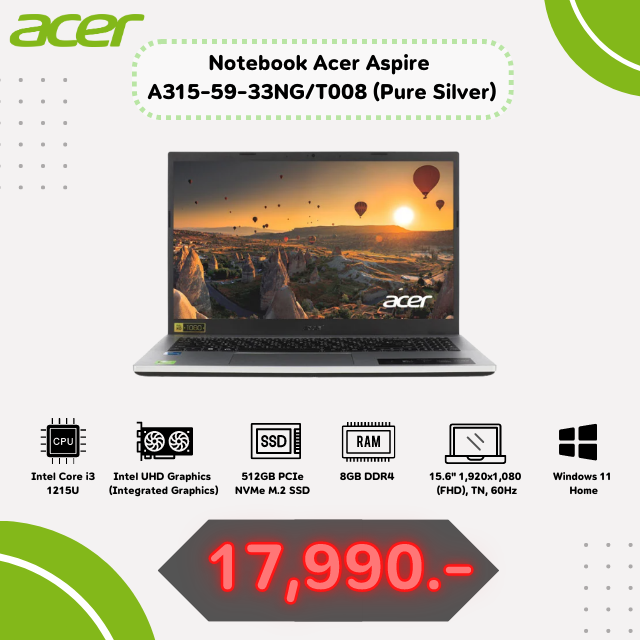 Notebook Acer Aspire A315-59-33NG/T008 (Pure Silver)
