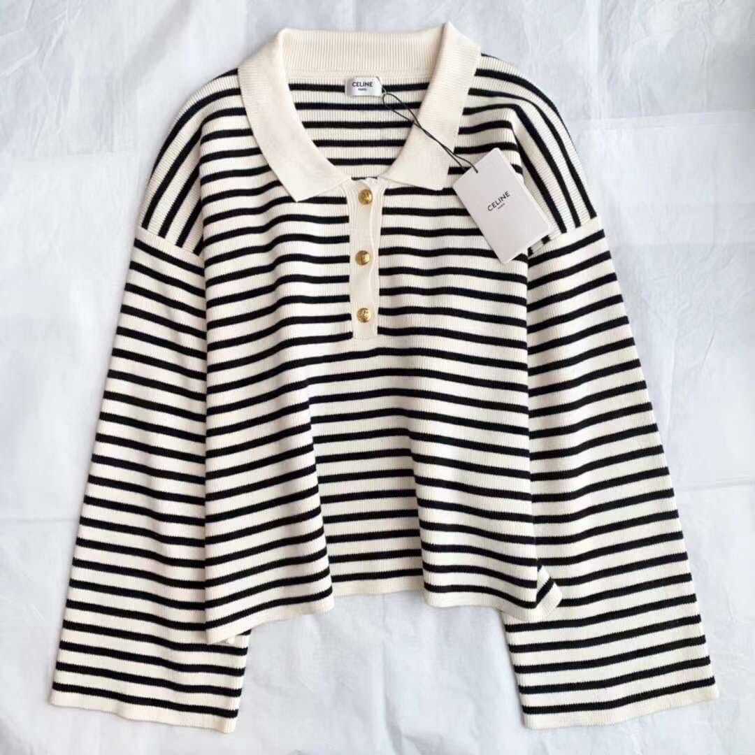 CELINE STRIPE SWEATER เสื้อกันหนาวแขนยาว สเวตเตอร์ผ้าไหมพรม แบรนด์ซีลีน