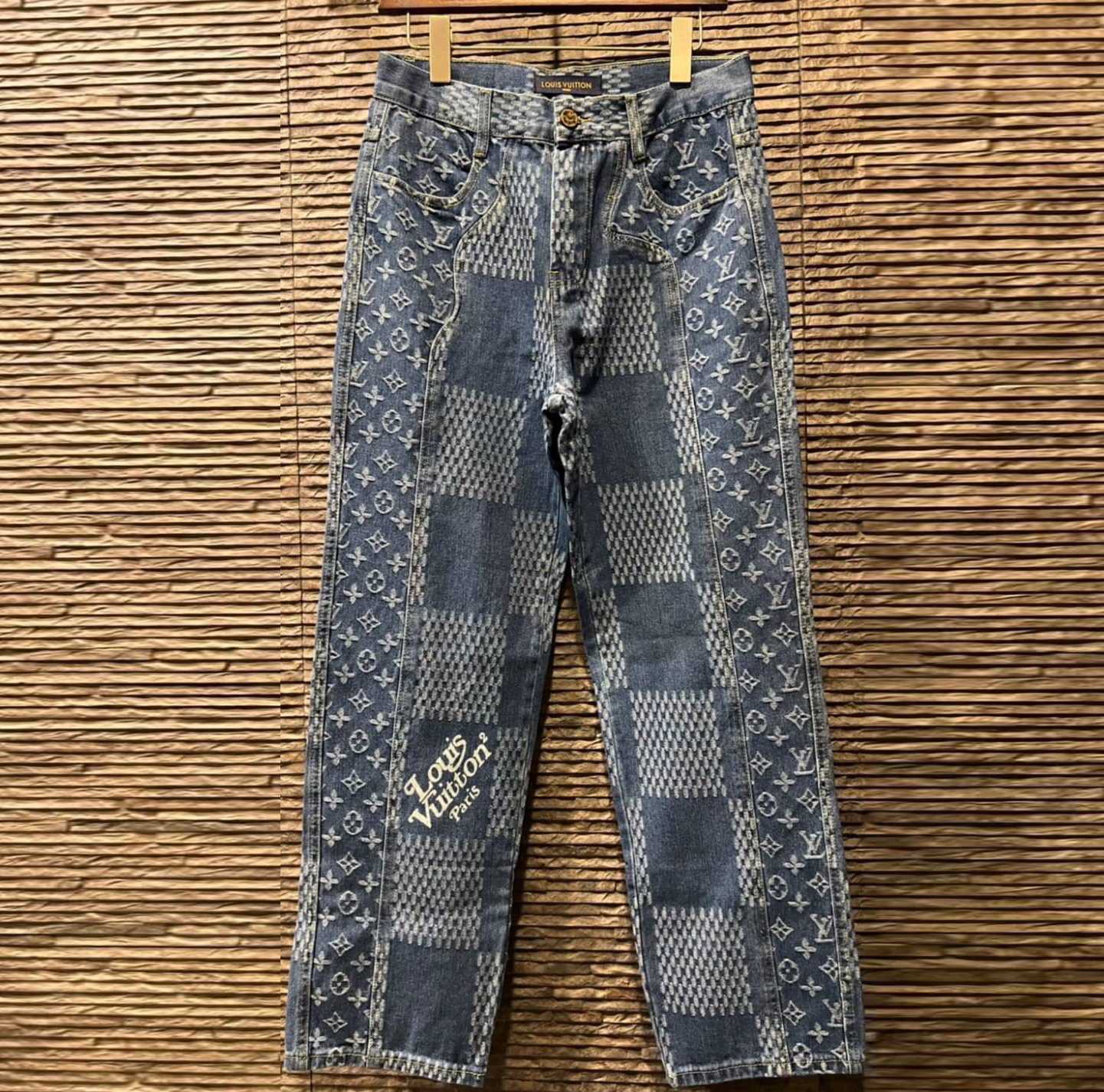 LOUIS VUITTON LV2 X NIGO GIANT DAMIER WAVES MONOGRAM MELTED DENIM JEANS