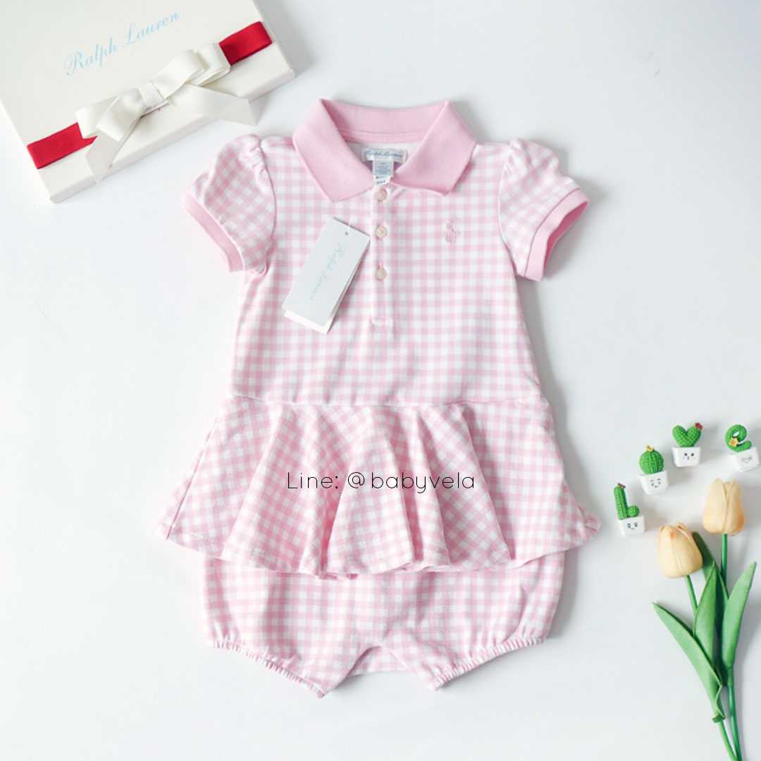 Gingham Mesh Polo Bubble Shortall (Pink Gingham)