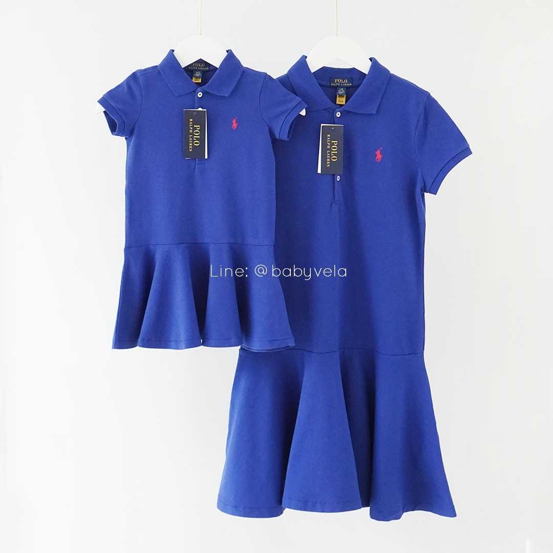 Girls Cotton Mesh Polo Dress (Blue)