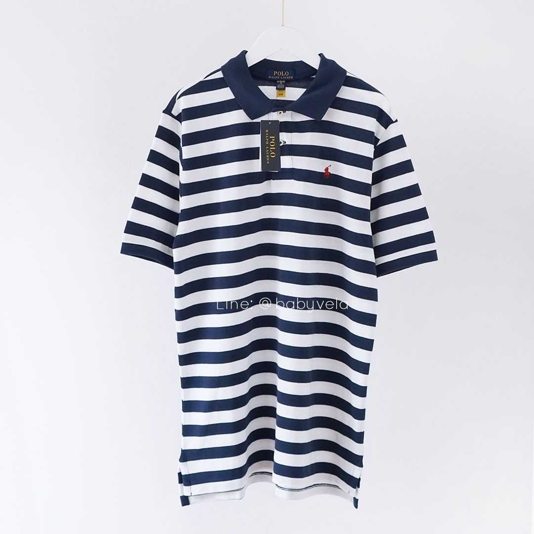 Striped Cotton Mesh Polo Shirt (Rustic Navy/White)