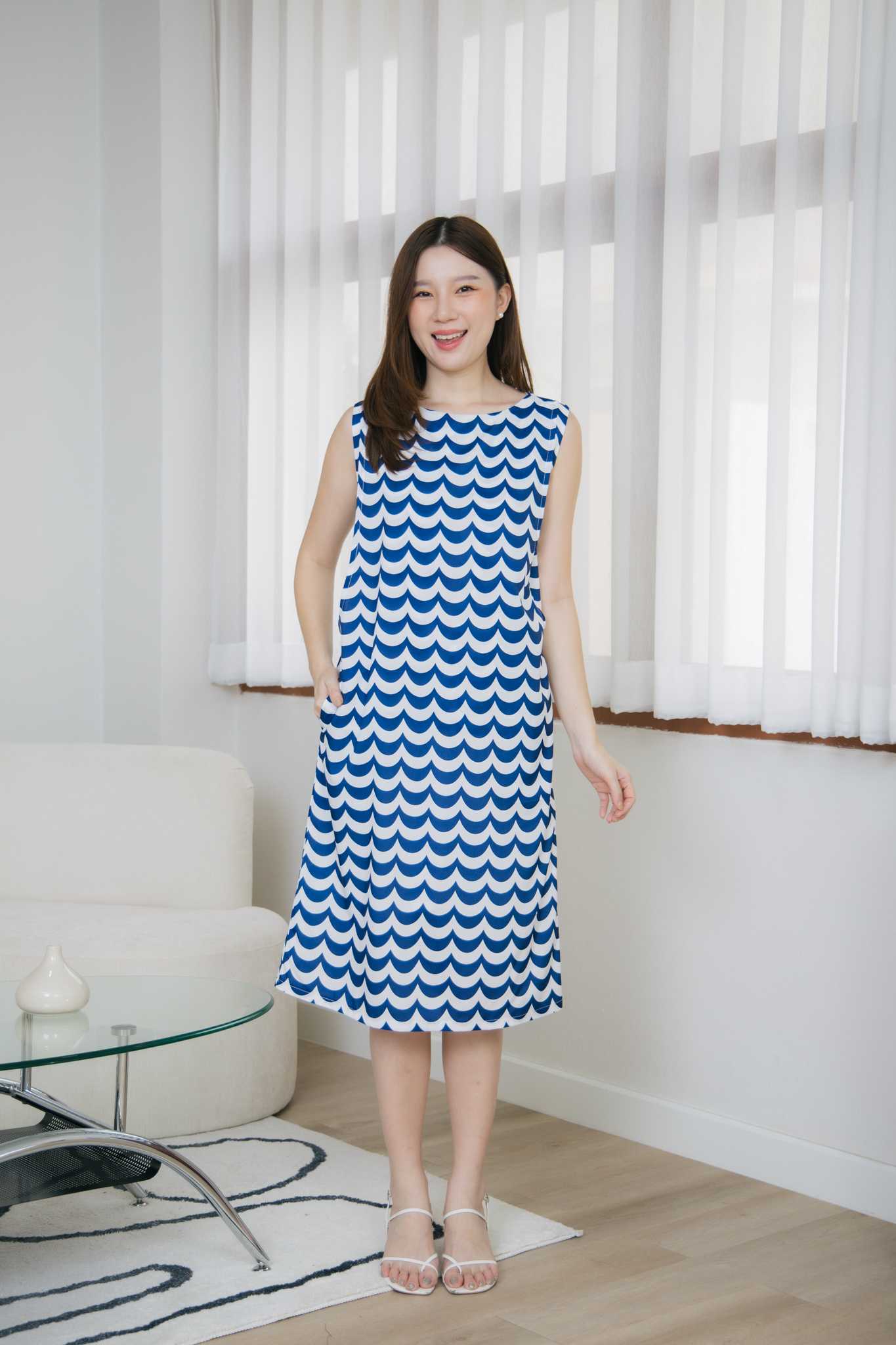 เดรสให้นม Blue wave long dress
