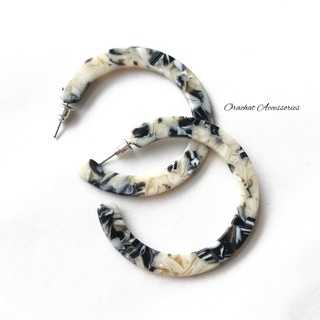 💢Clearance💢 Mabel hoop earrings. (ต่างหูห่วงลายหินอ่อน)