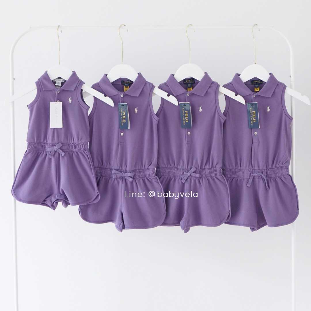 Girls Stretch Mesh Polo Romper  (Wisteria)