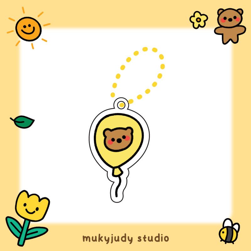 Yellow Beary Balloon Keyring
