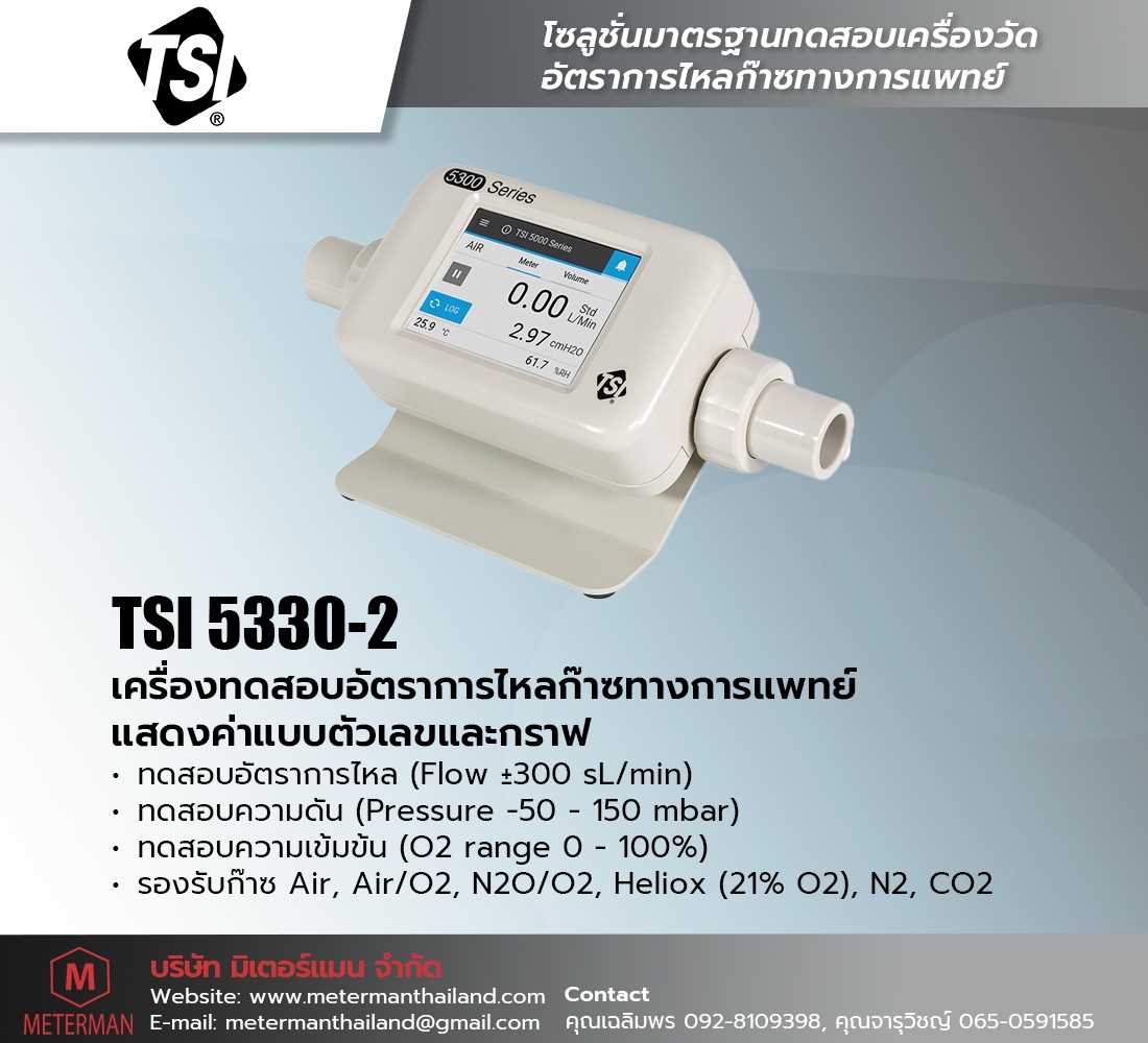 TSI 5330-2 เครื่องสอบเทียบเครื่องวัดอัตราการไหลก๊าซทางการแพทย์ (Gas Mass Flow Meter - Plus Kit)