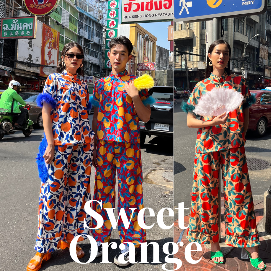 Set Qipao ขนนก Sweet Orange