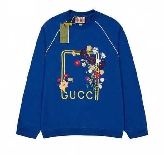 GUCCI FLORAL EMBROIDERED COTTON-JERSEY SWEATSHIRT IN BLUE สเวตเตอร์ กุชชี่