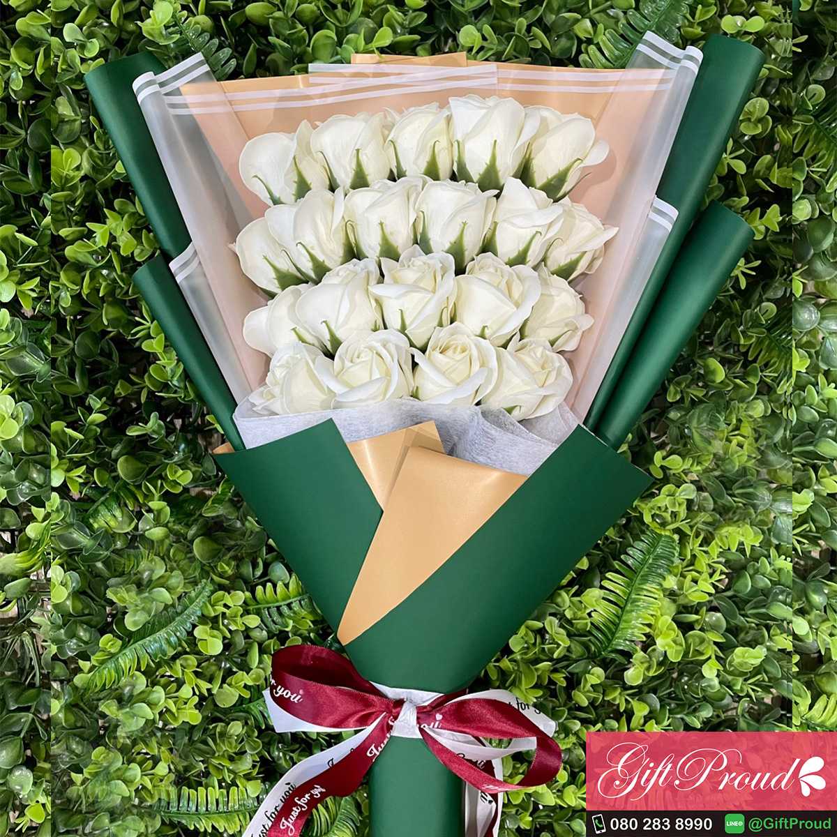 ช่อกุหลาบสบู่ พรีเมี่ยม สีขาว 20 ดอก