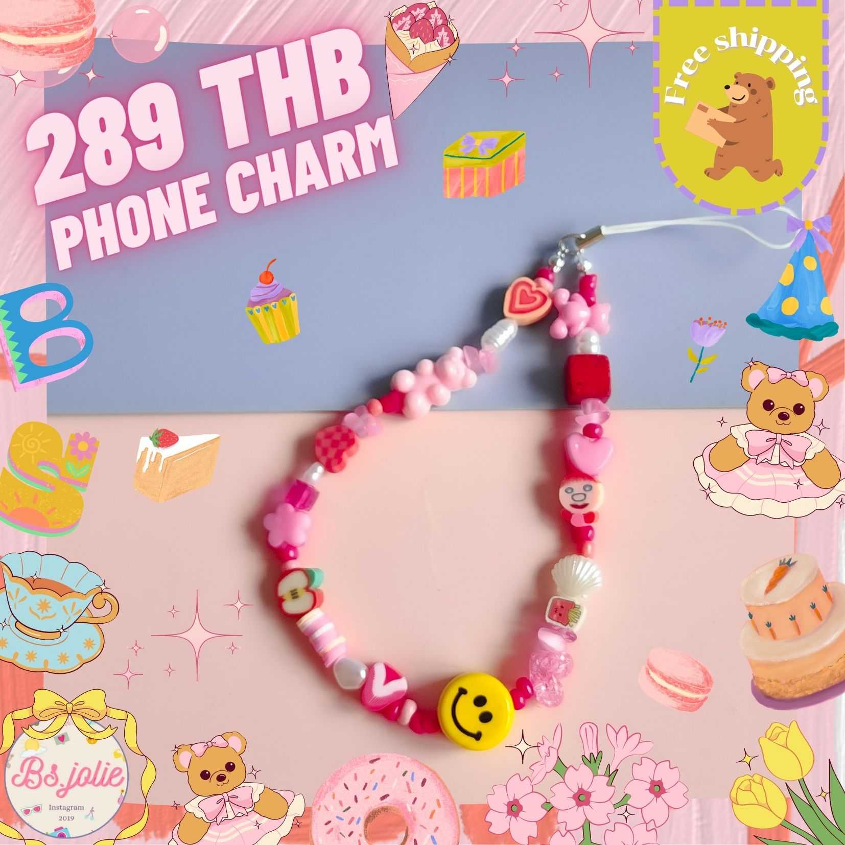 Phone charm โทนชมพูแดง smiley
