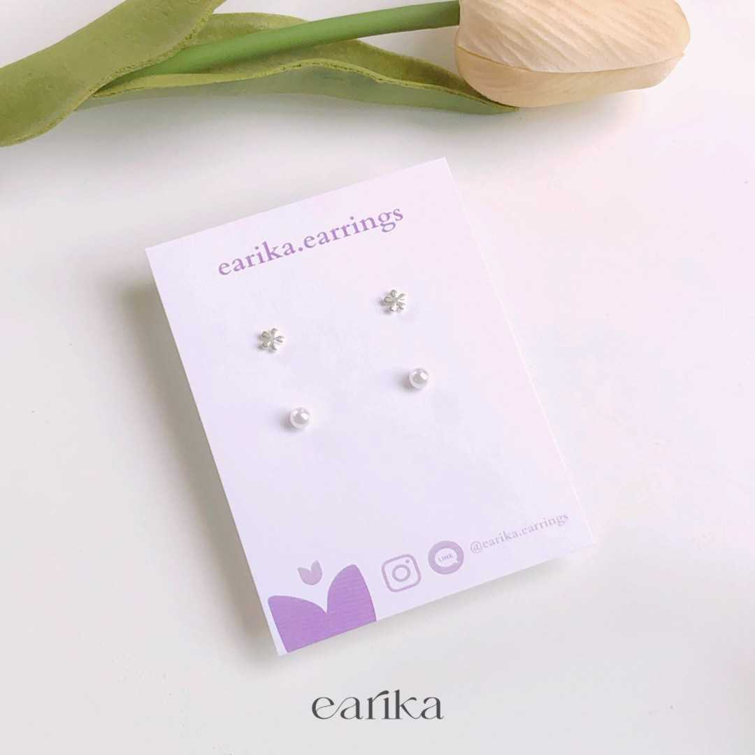 earika.earrings - tiny bloom&pearl เซ็ตต่างหูดอกไม้/ไข่มุกก้านเงินแท้ คนแพ้ง่ายใส่ได้