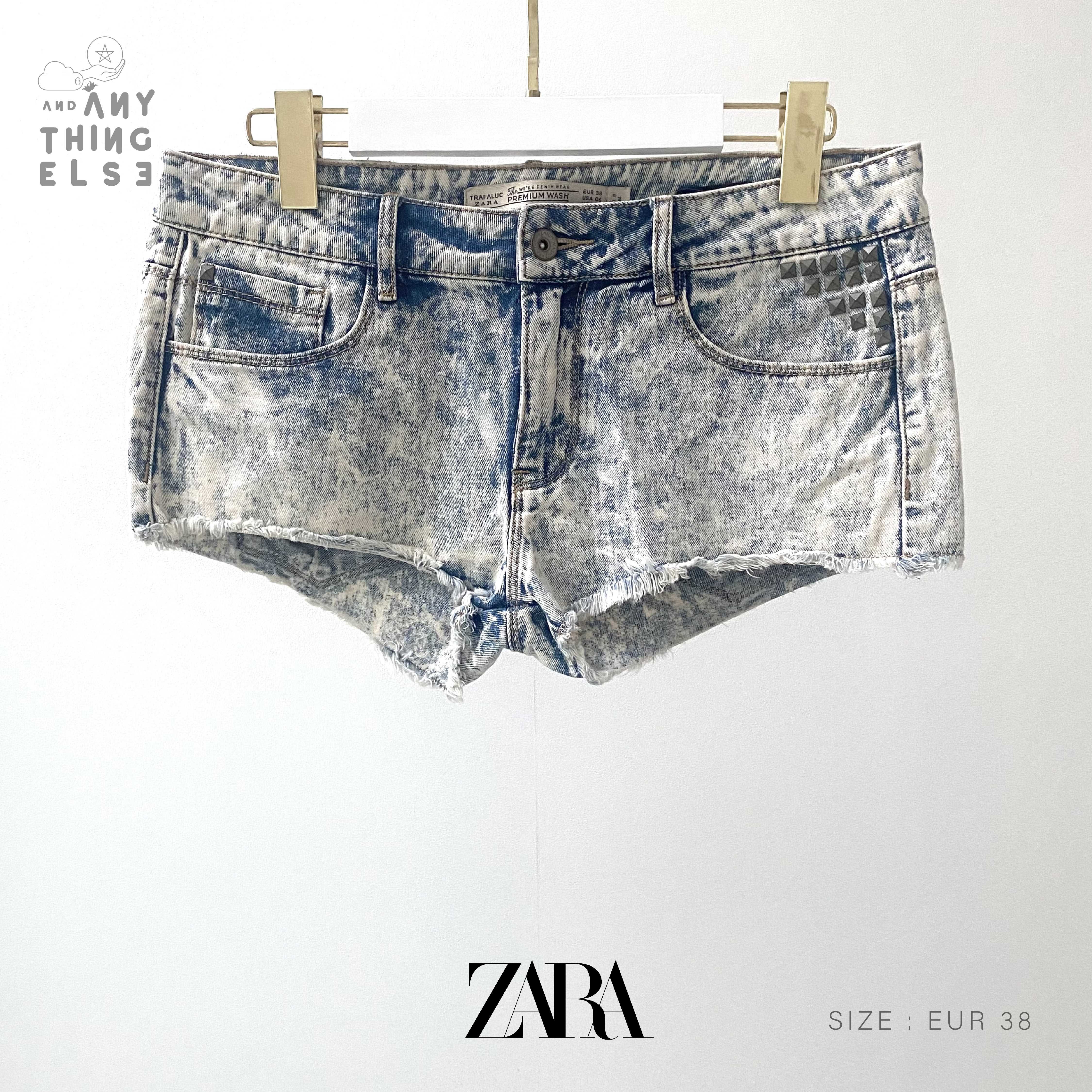 [USED] ZARA TRF PREMIUM WASH 🔥 HOT PANT denim ปักหมุด (size EUR 38 / เอว 30)