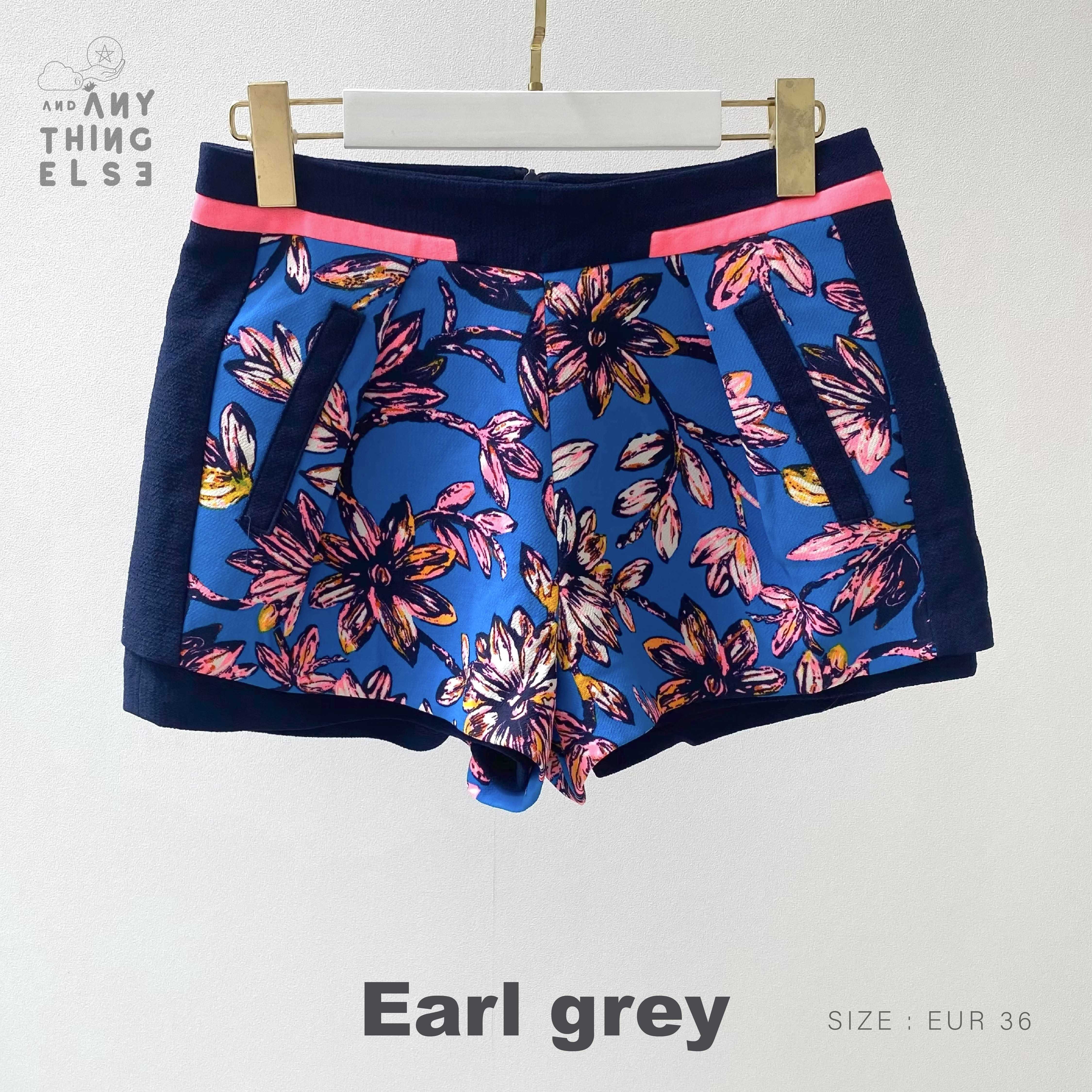 [USED] Earl grey กางเกงขาสั้นสีน้ำเงิน ลาย shocking pink (size EUR 36 / เอว 26)